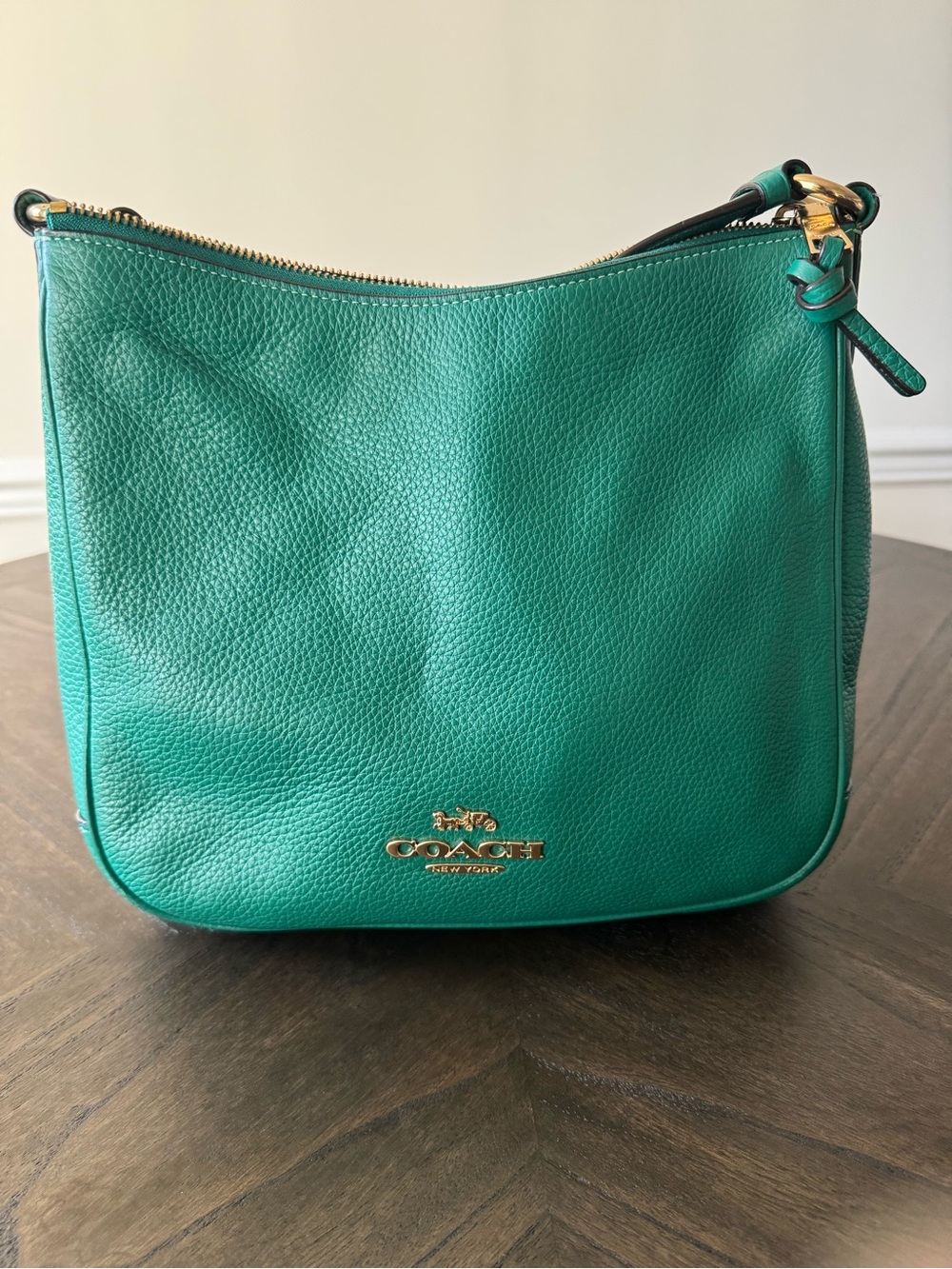 Coach Green Pebbled Leather Shoulder Bag with Gold Hardware